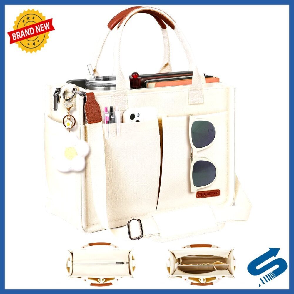 Canvas Tote Bag with Zipper Top Reinforced Bottom Luggage Sleeve Compartments